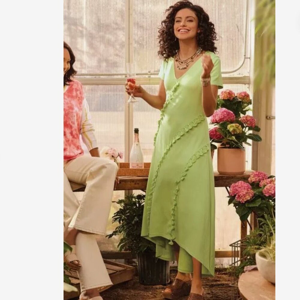 Soft Surroundings Alana Green High Low‎ Tassel Dress Size Small